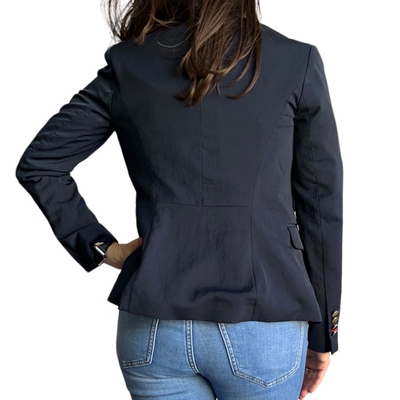 Express Peak Lapel Double Breasted Novelty Button Blazer, Navy Blue, Size 0 - Picture 7 of 14